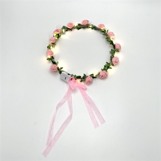 LED blomsterkrans hårbånd med lyserøde blomster